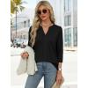 imageXIEERDUO 34 Length Sleeve Womens Tops V Neck Pleated Work Blouses Dressy Casual Summer Tops 2025 TrendyBlack