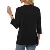 imageXIEERDUO 34 Length Sleeve Womens Tops V Neck Pleated Work Blouses Dressy Casual Summer Tops 2025 TrendyBlack