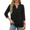 imageXIEERDUO 34 Length Sleeve Womens Tops V Neck Pleated Work Blouses Dressy Casual Summer Tops 2025 TrendyBlack