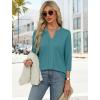 imageXIEERDUO 34 Length Sleeve Womens Tops V Neck Pleated Work Blouses Dressy Casual Summer Tops 2025 TrendyBlue Green