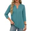 imageXIEERDUO 34 Length Sleeve Womens Tops V Neck Pleated Work Blouses Dressy Casual Summer Tops 2025 TrendyBlue Green