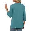 imageXIEERDUO 34 Length Sleeve Womens Tops V Neck Pleated Work Blouses Dressy Casual Summer Tops 2025 TrendyBlue Green