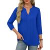imageXIEERDUO 34 Length Sleeve Womens Tops V Neck Pleated Work Blouses Dressy Casual Summer Tops 2025 TrendyDark Blue