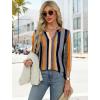 imageXIEERDUO 34 Length Sleeve Womens Tops V Neck Pleated Work Blouses Dressy Casual Summer Tops 2025 TrendyPatternedkhaki Stripe