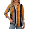 imageXIEERDUO 34 Length Sleeve Womens Tops V Neck Pleated Work Blouses Dressy Casual Summer Tops 2025 TrendyPatternedkhaki Stripe