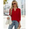 imageXIEERDUO 34 Length Sleeve Womens Tops V Neck Pleated Work Blouses Dressy Casual Summer Tops 2025 TrendyRed