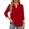 imageXIEERDUO 34 Length Sleeve Womens Tops V Neck Pleated Work Blouses Dressy Casual Summer Tops 2025 TrendyRed