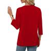 imageXIEERDUO 34 Length Sleeve Womens Tops V Neck Pleated Work Blouses Dressy Casual Summer Tops 2025 TrendyRed
