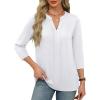 imageXIEERDUO 34 Length Sleeve Womens Tops V Neck Pleated Work Blouses Dressy Casual Summer Tops 2025 TrendyWhite