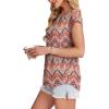 imageXIEERDUO Womens Tops Short Sleeve Shirts Blouses for Women Dressy Casual Cap Sleeve Tops with Curved HemJboho Print