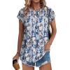 imageXIEERDUO Womens Tops Short Sleeve Shirts Blouses for Women Dressy Casual Cap Sleeve Tops with Curved HemOblue Yellow Print
