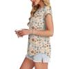 imageXIEERDUO Womens Tops Short Sleeve Shirts Blouses for Women Dressy Casual Cap Sleeve Tops with Curved HemPpink Blue Flower