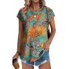 imageXIEERDUO Womens Tops Short Sleeve Shirts Blouses for Women Dressy Casual Cap Sleeve Tops with Curved HemQtropical Leaves
