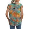imageXIEERDUO Womens Tops Short Sleeve Shirts Blouses for Women Dressy Casual Cap Sleeve Tops with Curved HemQtropical Leaves