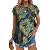 imageXIEERDUO Womens Tops Short Sleeve Shirts Blouses for Women Dressy Casual Cap Sleeve Tops with Curved HemRpalm Leaf