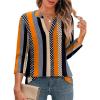 imageXIEERDUO 34 Length Sleeve Womens Tops V Neck Pleated Work Blouses Dressy Casual Summer Tops 2025 TrendyPatternedkhaki Stripe
