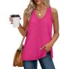 imageXIEERDUO Tank Tops for Women V Neck Summer Outfits Side Slit Sleeveless Shirts Loose Fit 2025 Fashion05 Hot Pink