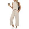 imageXIEERDUO Two Piece Sets for Women Summer Lounge Sets Beach Vacation Travel Outfits Casual Wide Leg Pants Matching Sets0beige