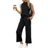 imageXIEERDUO Two Piece Sets for Women Summer Lounge Sets Beach Vacation Travel Outfits Casual Wide Leg Pants Matching Sets0black