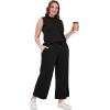 imageXIEERDUO Two Piece Sets for Women Summer Lounge Sets Beach Vacation Travel Outfits Casual Wide Leg Pants Matching Sets0black