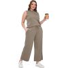 imageXIEERDUO Two Piece Sets for Women Summer Lounge Sets Beach Vacation Travel Outfits Casual Wide Leg Pants Matching Sets1coffee