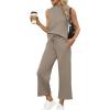imageXIEERDUO Two Piece Sets for Women Summer Lounge Sets Beach Vacation Travel Outfits Casual Wide Leg Pants Matching Sets1coffee