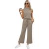 imageXIEERDUO Two Piece Sets for Women Summer Lounge Sets Beach Vacation Travel Outfits Casual Wide Leg Pants Matching Sets1coffee