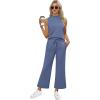 imageXIEERDUO Two Piece Sets for Women Summer Lounge Sets Beach Vacation Travel Outfits Casual Wide Leg Pants Matching Sets2blue