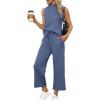 imageXIEERDUO Two Piece Sets for Women Summer Lounge Sets Beach Vacation Travel Outfits Casual Wide Leg Pants Matching Sets2blue
