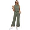 imageXIEERDUO Two Piece Sets for Women Summer Lounge Sets Beach Vacation Travel Outfits Casual Wide Leg Pants Matching Sets2olive Green