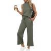 imageXIEERDUO Two Piece Sets for Women Summer Lounge Sets Beach Vacation Travel Outfits Casual Wide Leg Pants Matching Sets2olive Green