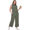 imageXIEERDUO Two Piece Sets for Women Summer Lounge Sets Beach Vacation Travel Outfits Casual Wide Leg Pants Matching Sets2olive Green