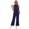 imageXIEERDUO Two Piece Sets for Women Summer Lounge Sets Beach Vacation Travel Outfits Casual Wide Leg Pants Matching Sets3dark Blue