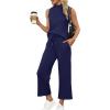 imageXIEERDUO Two Piece Sets for Women Summer Lounge Sets Beach Vacation Travel Outfits Casual Wide Leg Pants Matching Sets3dark Blue
