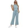 imageXIEERDUO Two Piece Sets for Women Summer Lounge Sets Beach Vacation Travel Outfits Casual Wide Leg Pants Matching Sets4lake Blue