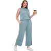 imageXIEERDUO Two Piece Sets for Women Summer Lounge Sets Beach Vacation Travel Outfits Casual Wide Leg Pants Matching Sets4lake Blue