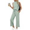 imageXIEERDUO Two Piece Sets for Women Summer Lounge Sets Beach Vacation Travel Outfits Casual Wide Leg Pants Matching Sets5sage Green