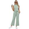 imageXIEERDUO Two Piece Sets for Women Summer Lounge Sets Beach Vacation Travel Outfits Casual Wide Leg Pants Matching Sets5sage Green