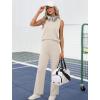 imageXIEERDUO Two Piece Sets for Women Summer Outfits Travel Mock Neck Lounge Sets Wide Leg Pants Beach Vacation ClothesBeige