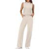 imageXIEERDUO Two Piece Sets for Women Summer Outfits Travel Mock Neck Lounge Sets Wide Leg Pants Beach Vacation ClothesBeige