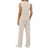 imageXIEERDUO Two Piece Sets for Women Summer Outfits Travel Mock Neck Lounge Sets Wide Leg Pants Beach Vacation ClothesBeige