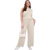 imageXIEERDUO Two Piece Sets for Women Summer Outfits Travel Mock Neck Lounge Sets Wide Leg Pants Beach Vacation ClothesBeige