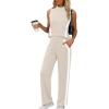 imageXIEERDUO Two Piece Sets for Women Summer Outfits Travel Mock Neck Lounge Sets Wide Leg Pants Beach Vacation ClothesBeigewhite