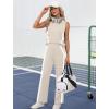 imageXIEERDUO Two Piece Sets for Women Summer Outfits Travel Mock Neck Lounge Sets Wide Leg Pants Beach Vacation ClothesBeigewhite