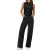 imageXIEERDUO Two Piece Sets for Women Summer Outfits Travel Mock Neck Lounge Sets Wide Leg Pants Beach Vacation ClothesBlack