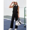 imageXIEERDUO Two Piece Sets for Women Summer Outfits Travel Mock Neck Lounge Sets Wide Leg Pants Beach Vacation ClothesBlack