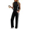imageXIEERDUO Two Piece Sets for Women Summer Outfits Travel Mock Neck Lounge Sets Wide Leg Pants Beach Vacation ClothesBlackwhite