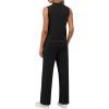 imageXIEERDUO Two Piece Sets for Women Summer Outfits Travel Mock Neck Lounge Sets Wide Leg Pants Beach Vacation ClothesBlackwhite