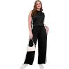 imageXIEERDUO Two Piece Sets for Women Summer Outfits Travel Mock Neck Lounge Sets Wide Leg Pants Beach Vacation ClothesBlackwhite