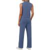 imageXIEERDUO Two Piece Sets for Women Summer Outfits Travel Mock Neck Lounge Sets Wide Leg Pants Beach Vacation ClothesBlue